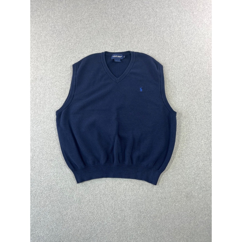 Vintage Polo Ralph Lauren Golf Sweater Vest Mens XL Navy Tight Knit Sleeveless